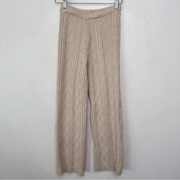 Lulus Womens Xsmall Welcoming Warmth Beige Cable High Rise Wide Leg Sweater Pant - Picture 2 of 12